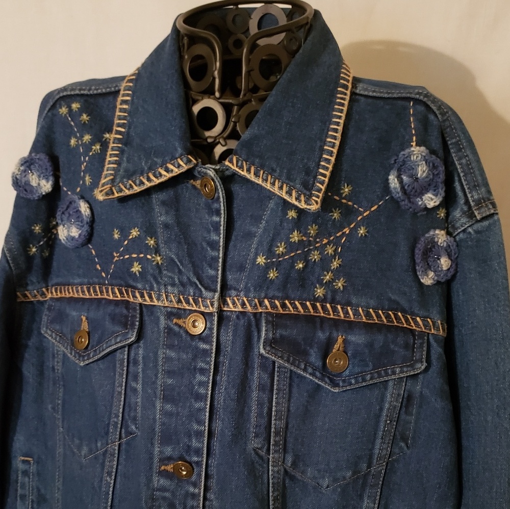 Stylish Embroidered Denim Blue Jean Jacket